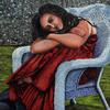 Young Girl in Red Dress, 36" x 36" - $4500